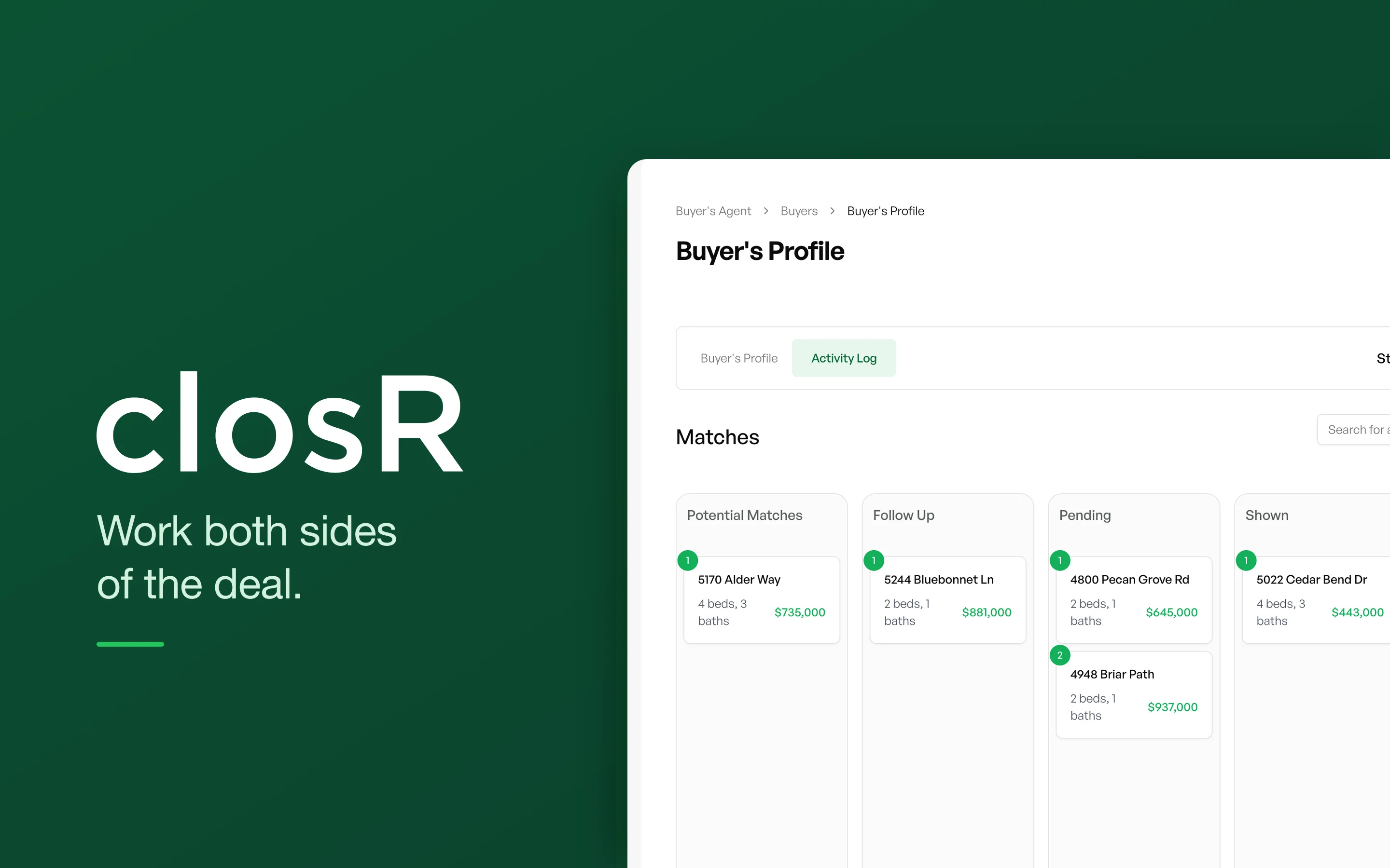 Closr — desktop view
