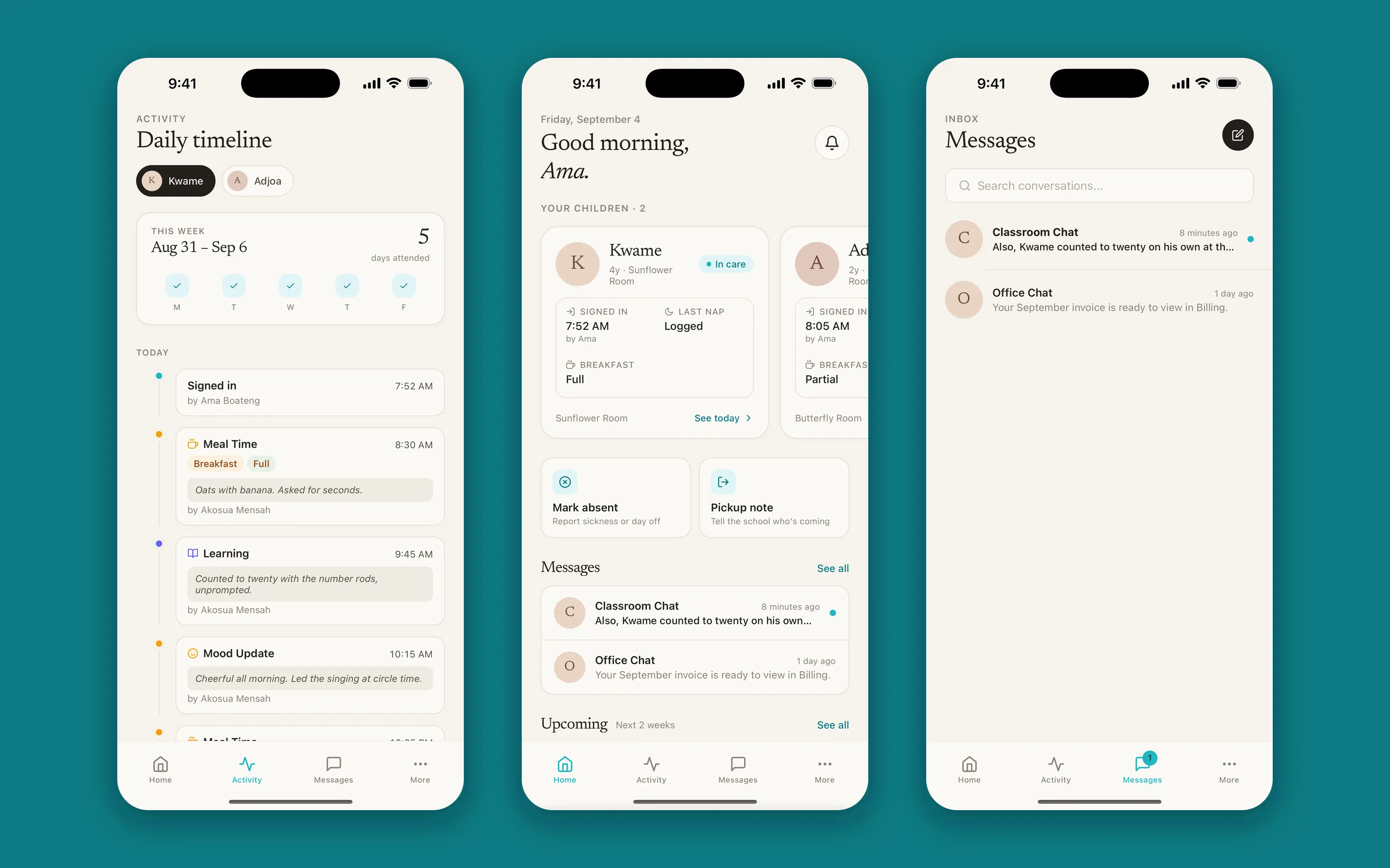 LiddleCare Parents Portal — desktop view